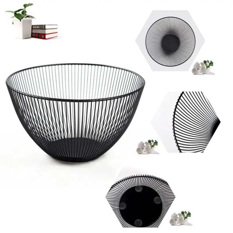 Металлическая круглая корзина для фруктов в нордическом стиле прямая линия