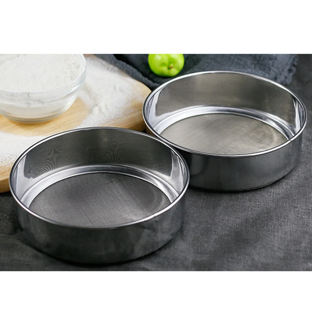 

2pcs Fine Stainless Steel Flour Sifters Round Mesh Sieves Powder Colander Sifter Baking Tools Kitchen Gadget (60 Mesh+40 Mesh)