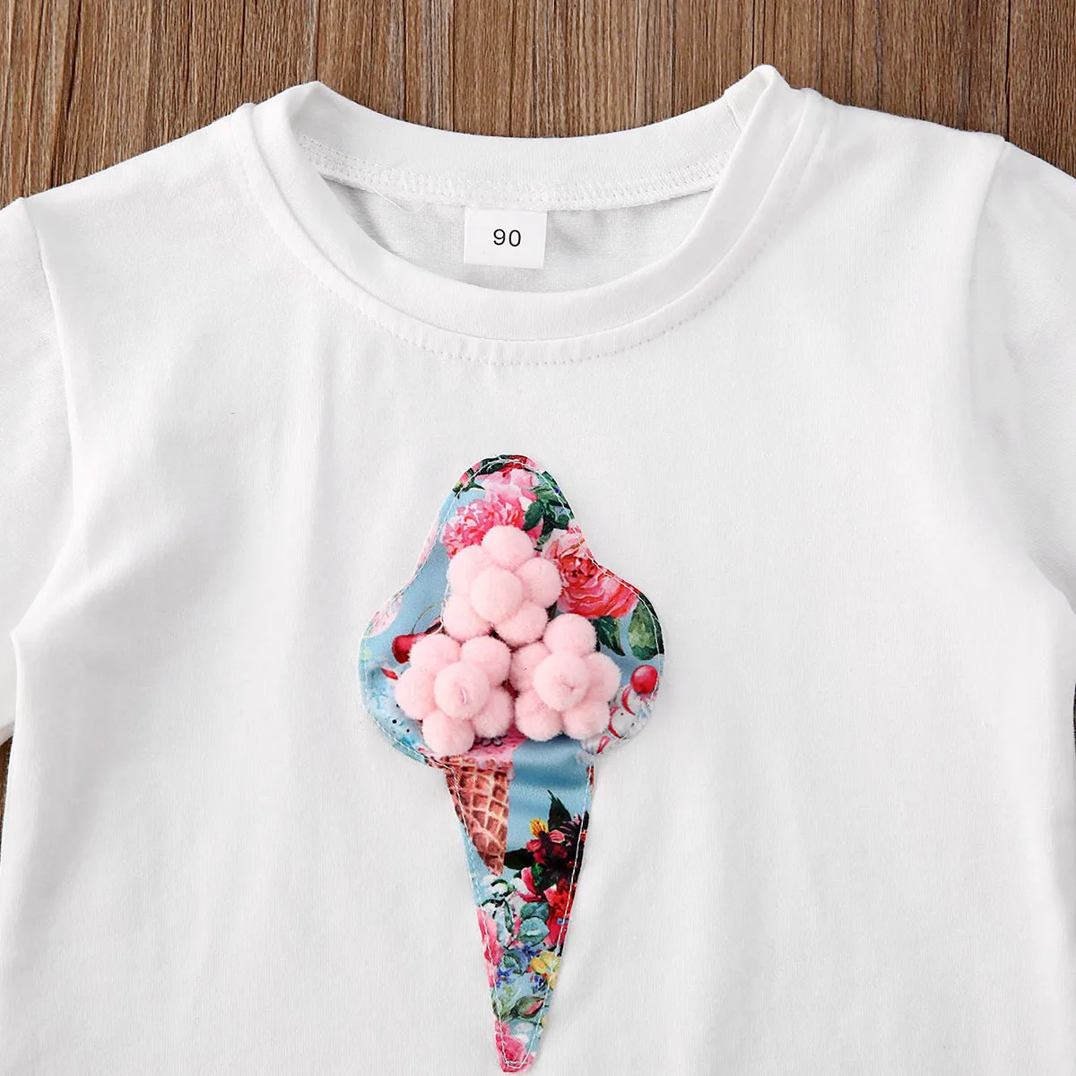 Женский летний комплект одежды для маленьких девочек верх с принтом мороженого и