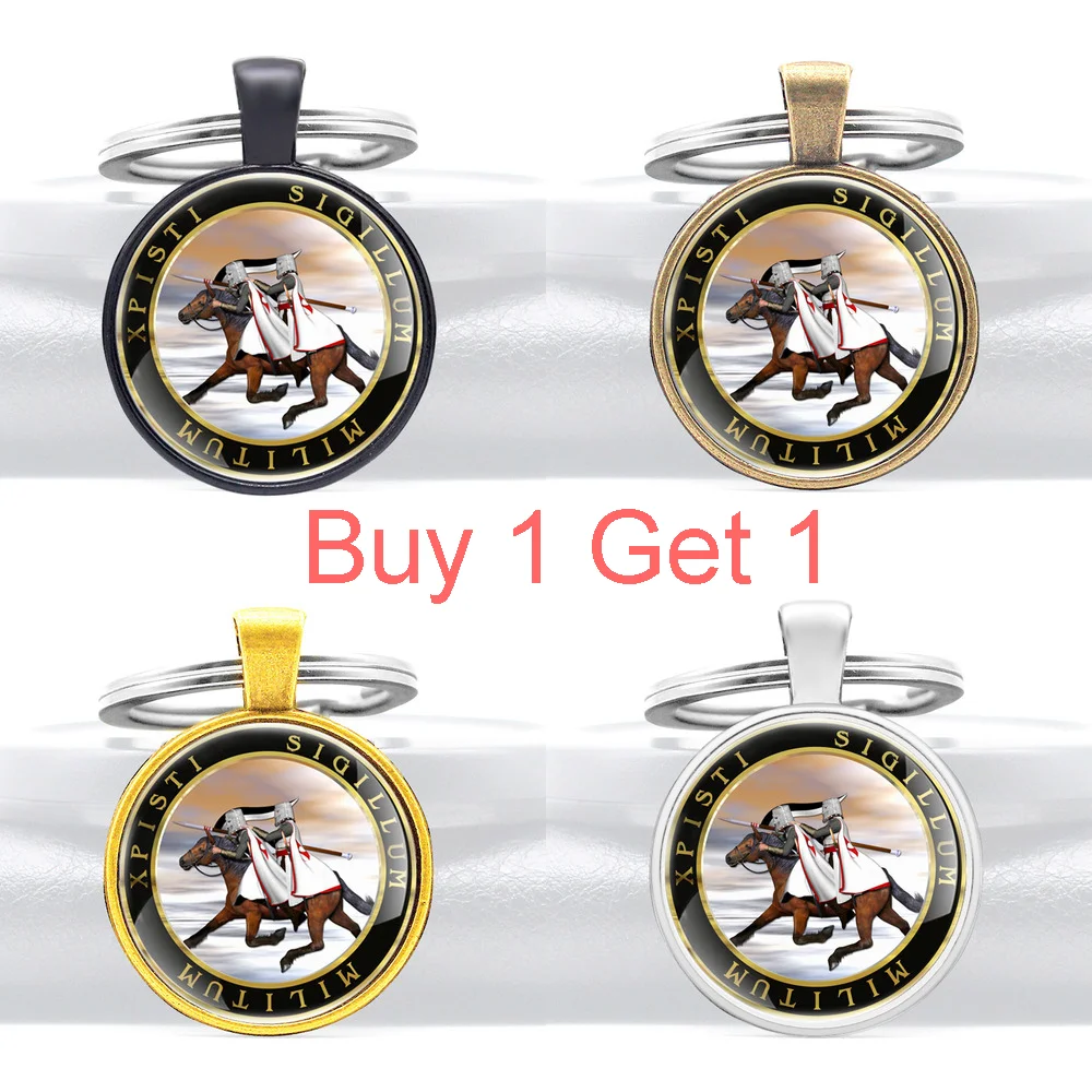 

Buy 1 Get 1 Antique the Crusaders Knight Glass Dome Key Chains Vintage Cross Men Women Key Ring Jewelry Gifts