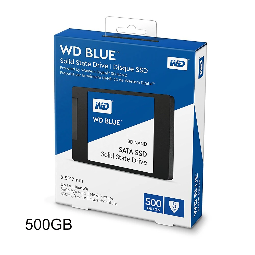 Western Digital 500GB WD Blue 3D NAND Internal PC SSD - SATA III 6 Gb/s, 2.5 /7mm, Up to 560 MB/s - WDS500G2B0A