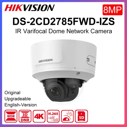 Оригинальная купольная ip-камера hikvision, 8 Мп, Φ 4K, IR, вариофокальная, 2,8-12 мм, поддержка PoE CCTV, камера со слотом для SD-карты