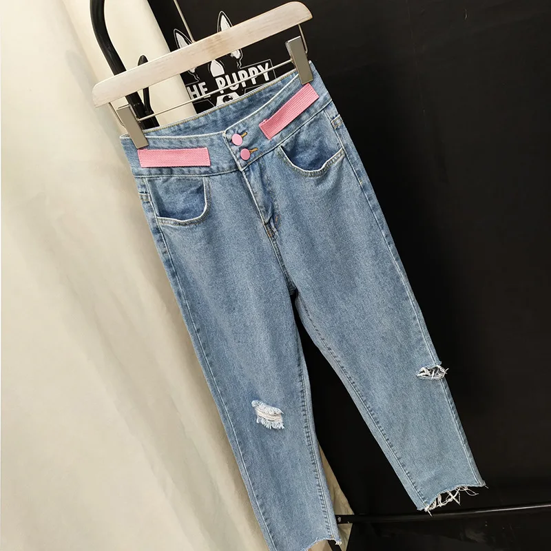 

Beggar hole straight loose jeans 2021 spring new women slim ins Harlan Torre pants tide