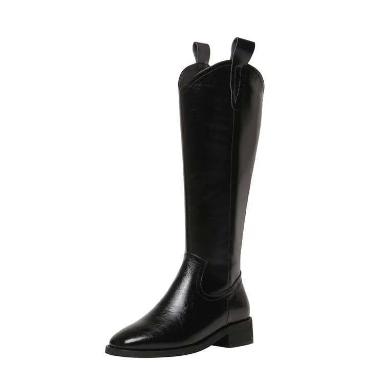 

Leather Knee-length Boots Women's Fashion Boots British Long Mid-length Autumn Winter Plus Size Knight Mid-thick Heel High Boots