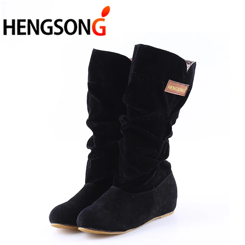 

GAOKE Autumn Winter Boots Women Female Round Toe Mid-calf Princess Sweet Boot Stylish Flat Flock Shoes Snow Boots
