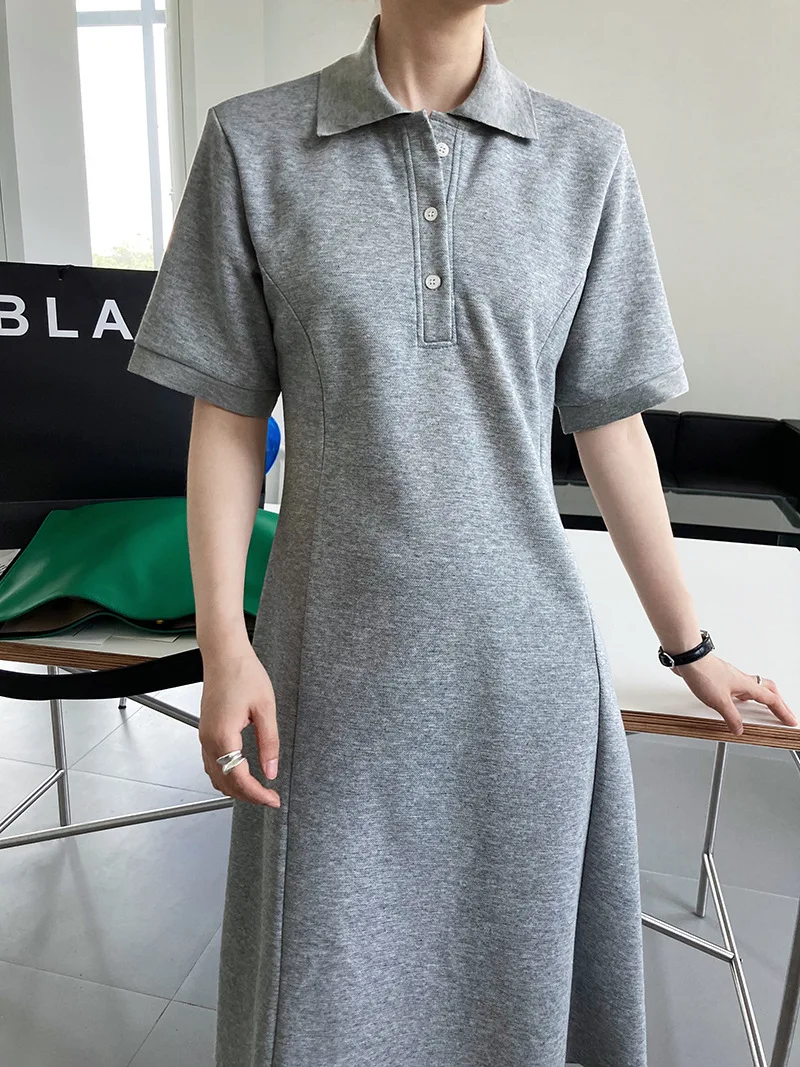 

Women Short Sleeve Long Dress Polo Neck Hoodie Dress Solid Color Women New High Waist Casual Maxi Dress Vestidos