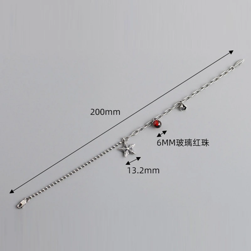 

DOYUBO Antique Sterling Silver Star Charm Bracelet For Women Adjustable Red Glass Ball Links Bracelets Fashion Accessories VD077