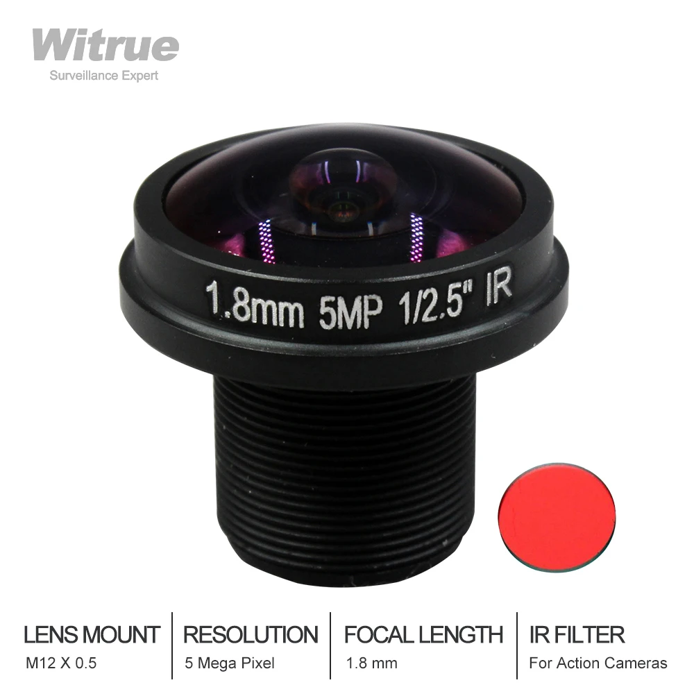 Witue Рыбий глаз объектив для экшн-камеры с ИК-фильтром 5MP 1,8 мм M12 180 градусов широкий угол обзора F2.0 1/2. 5"