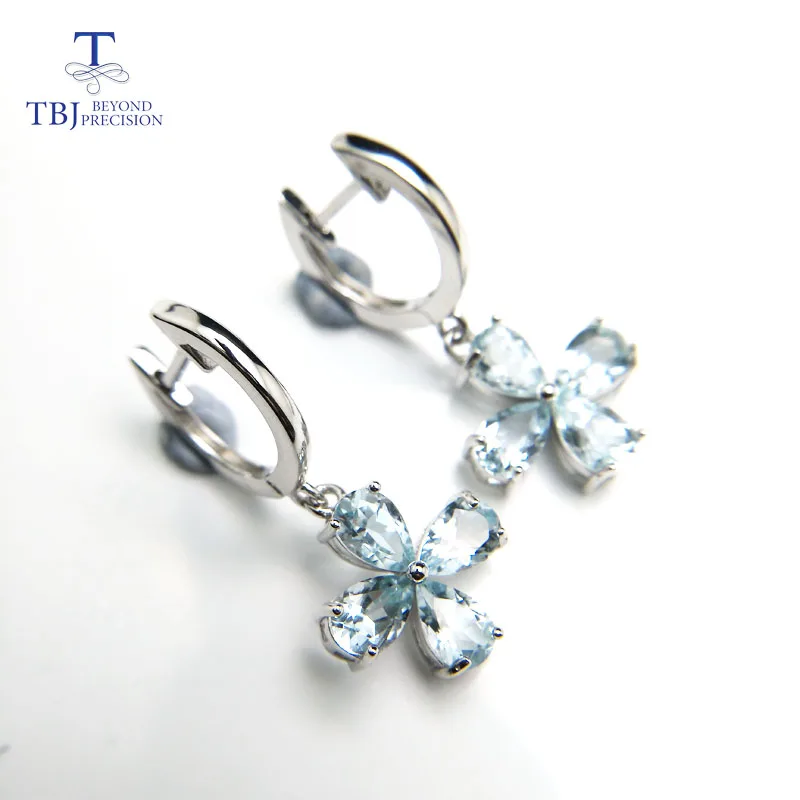 TBJ, натуральный 3ct up бразильский синий Аквамарин простая застежка серьги из серебра 925 пробы для девочек, ювелирные изделия на каждый день с коробкой