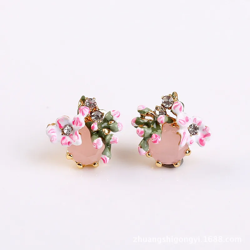 

New Fashion Cherry Blossom Bird Series Enamel Glaze Pink Flower Bird Necklace Bracelet Bangle Stud Earring Earrings Ring Female