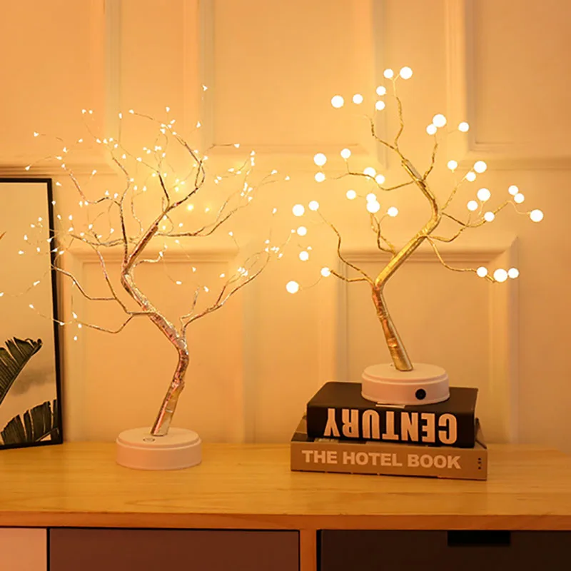 

LED Night Light Mini Christmas Tree Copper Wire Garland Lamp for Home Kids Bedroom Decor Fairy Lights Luminary Holiday Lighting