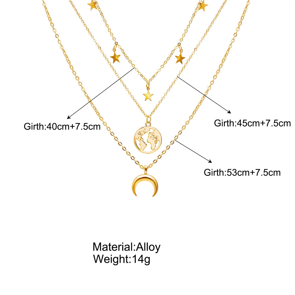 

Star and Moon Map Multilayer necklace for women chain jewelry collier choker pendant bisuteria ketting kolye bijoux masculino