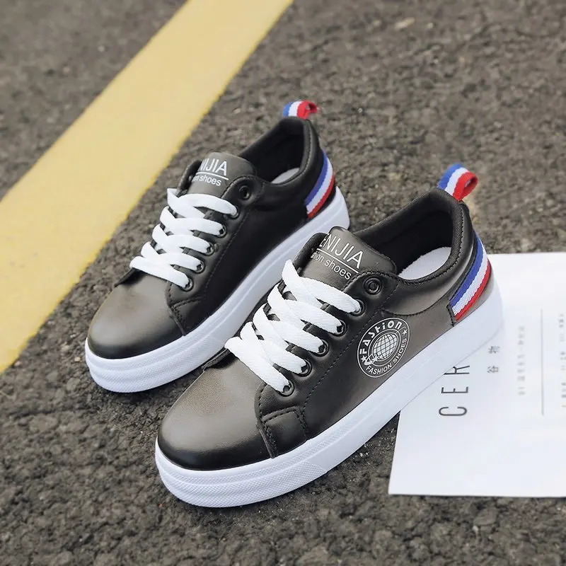 

Fashion Chunky Canvas Female Shoes Round Toe Pu Platform Women Sneakers Flats Women Shoes Autumn White Casual Vulcanized Shoes
