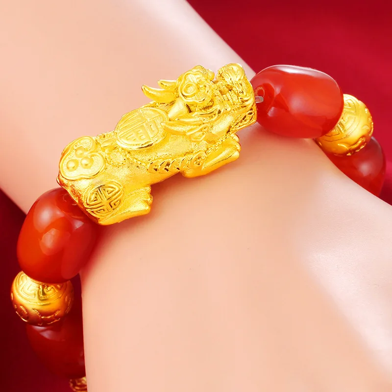 

Real Natural Red Agates Beaded Women's Bracelets Bangles Lucky Brave Troops Pixiu Energy Wealth Bracelet Best Gift Dropship