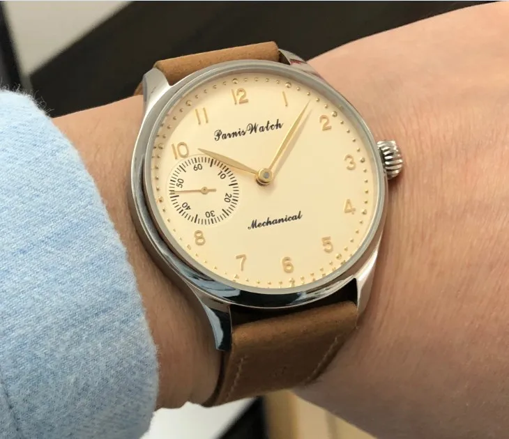 Мужские часы PARNIS с сапфировым стеклом или минеральным 44 мм молочно желтым