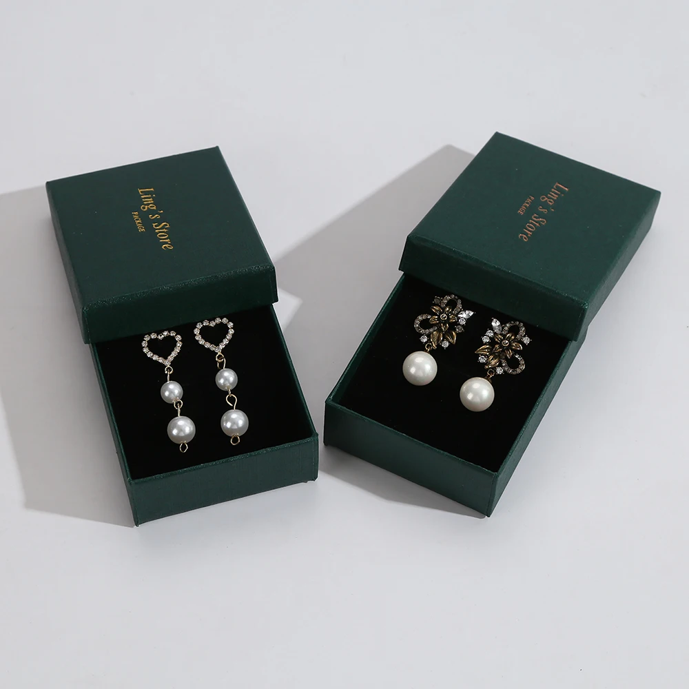 24pcs Square Jewelry Packaging Box 9*7cm Dark Green Paper Necklace Ring Earrings Bracelet Gift Box for Valentine's Day Custom