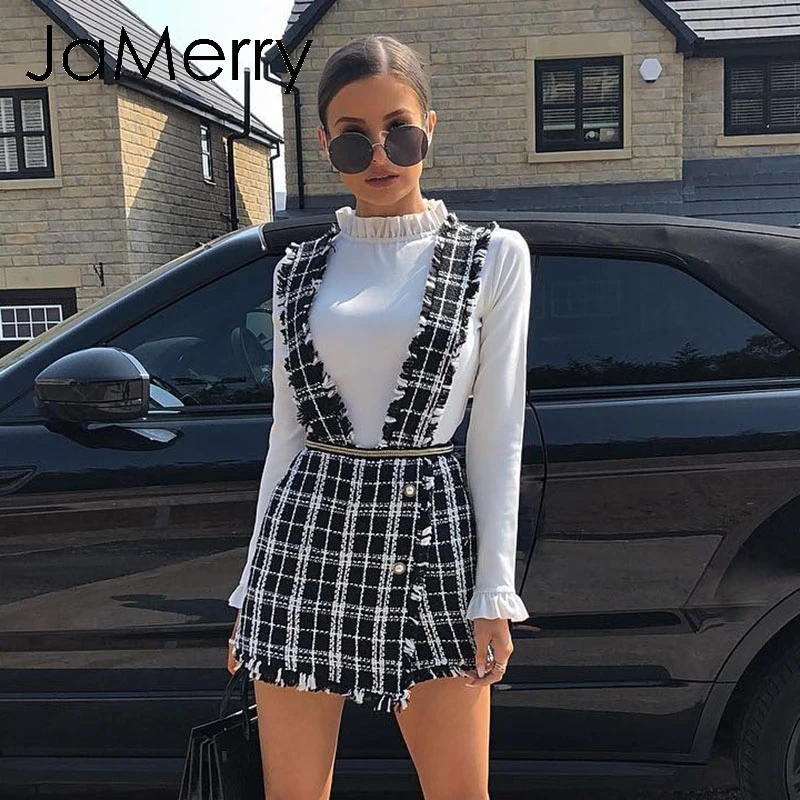 Женская твидовая клетчатая короткая юбка JaMerry винтажная Повседневная вечерняя