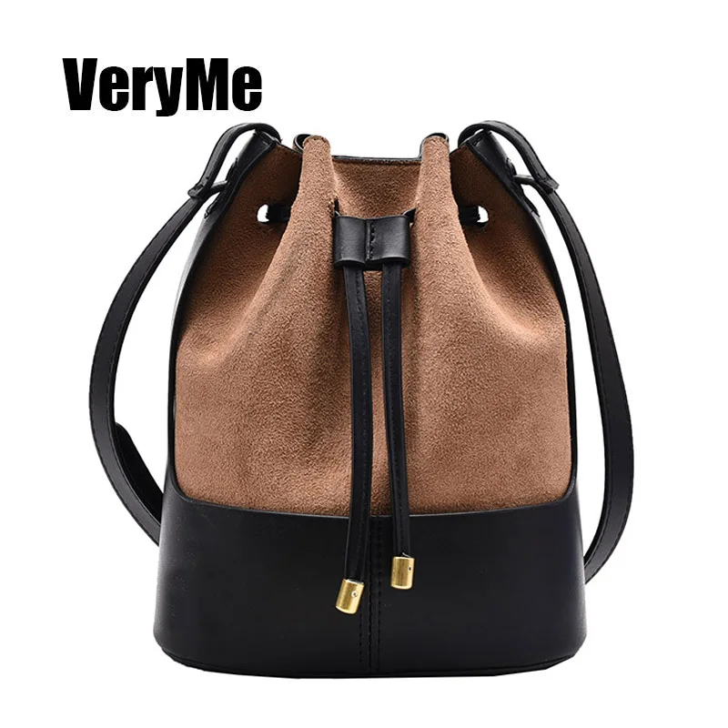 

VeryMe Autumn 2020 New Women Bucket Bags Leather Female Crossbody Bag Mini Lace Up Barrel-Shape Pack Daily Bolso Bandolera Mujer