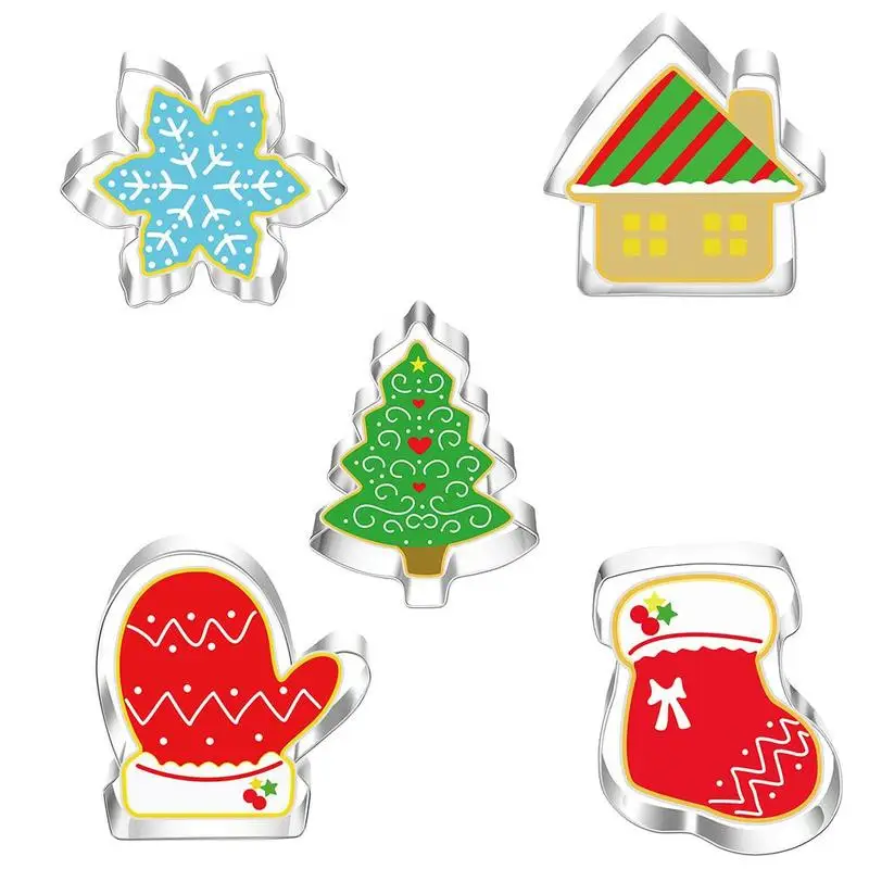 

Набор из 5 предметов для рождества, стальной глазурь с защитой от ржавчины, бисквит, режущая форма для кухни, тематический инструмент с узоро...