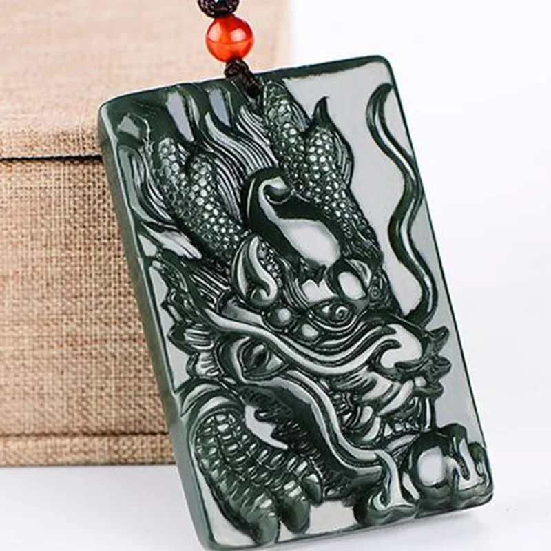 

Natural Hetian Qingyu faucet Pendant Necklace Jewelry Fine Jewelry Zodiac Dragon Jade Card Necklace Pendant Jewelry