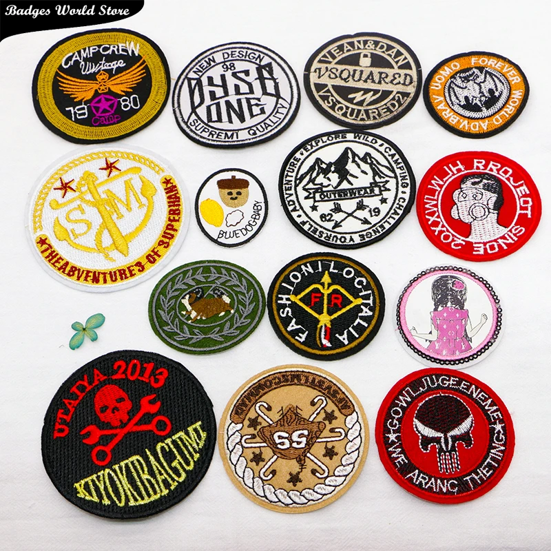 

Bat Skull Anchor Bow and Arrow Girl Round Totem Icon Embroidery Applique Patches For Clothing DIY Sew up Badges on the Backpack