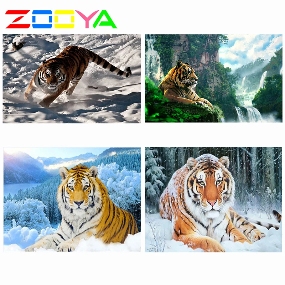 Алмазная вышивка ZOOYA, 3D алмазная живопись, подарок, Алмазная мозаика, картина стразы, тигр, Бегущий по снегу RF997