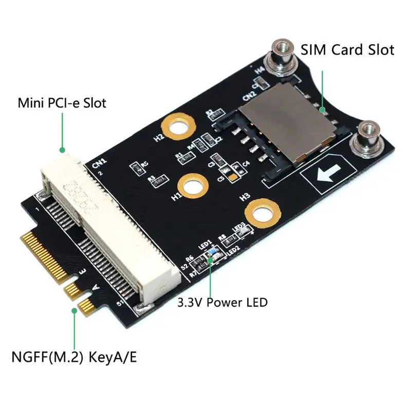 Mini PCI E к M.2 (NGFF) ключ A/E адаптер с слотом для sim карты WiFi WWAN LTE модуль 3G/4G чистая работа