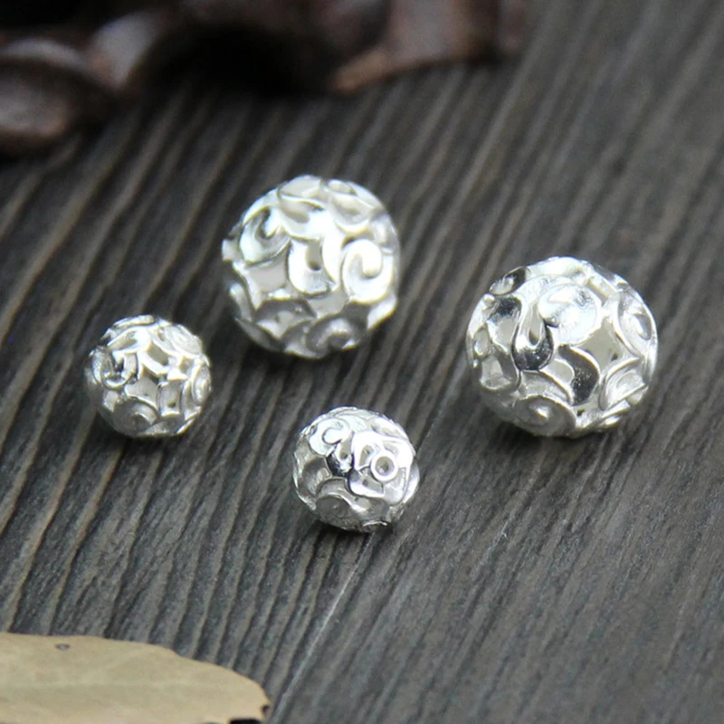 2pcs Wholesale 925 Silver Color Craft Spacer Beads 8 10 12mm Bracelets Decoration Round Charm Beads DIY Birthday Jewelry