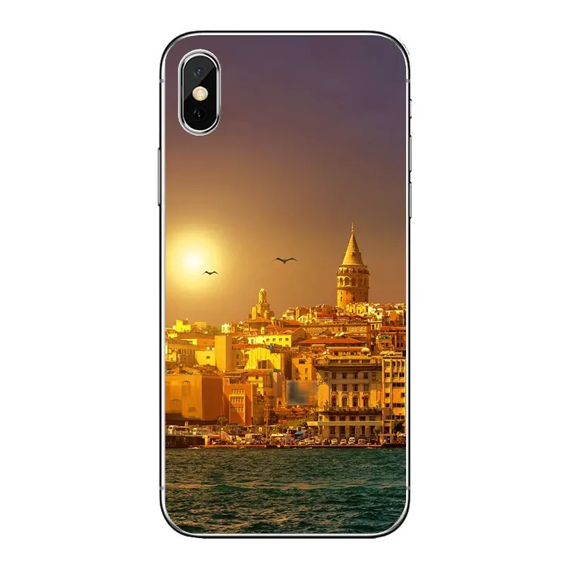 Пастельный вид ночного города Турции. Искусство для iPod Touch iPhone 4 4S 5 5S 5C SE 6 6S 7 8 X XR XS Plus MAX силиконовая обложка.