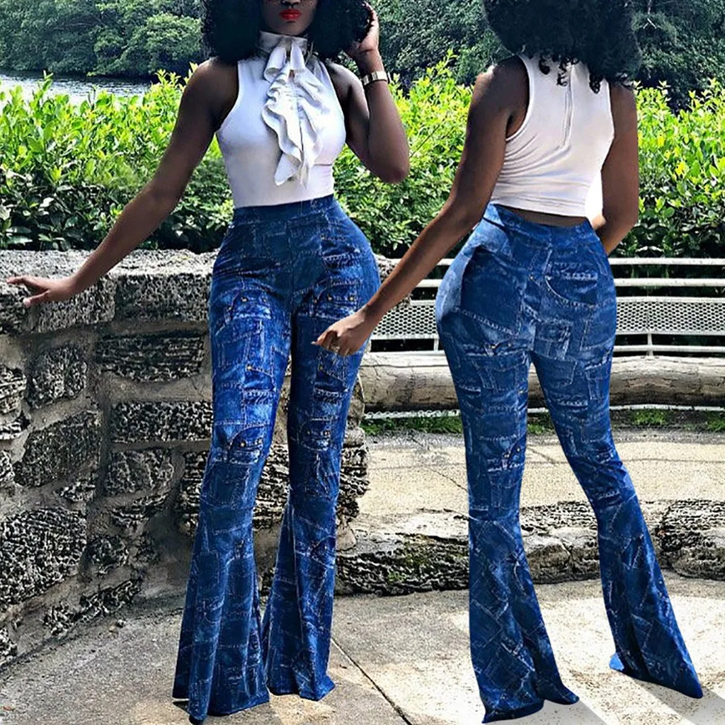 Женские расклешенные джинсы на молнии джинсовые брюки с высокой талией и