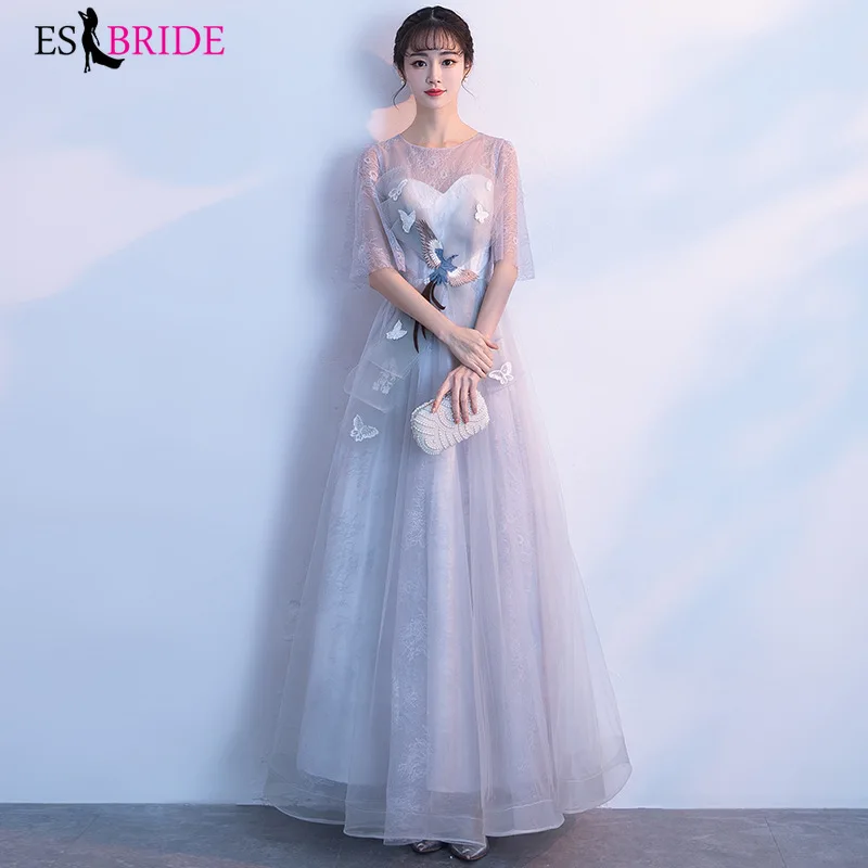 Женское длинное вечернее платье ES2727 серое ТРАПЕЦИЕВИДНОЕ для выпускного вечера