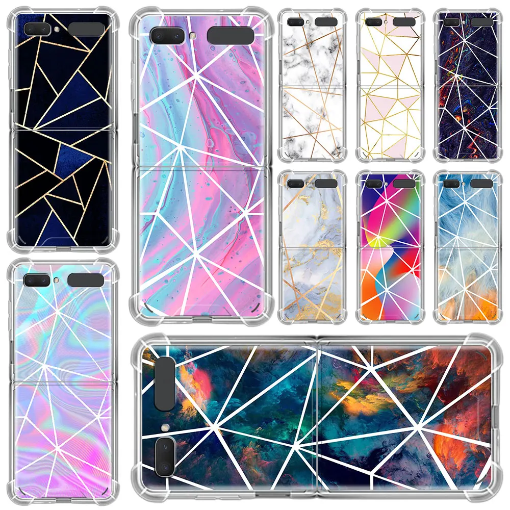

Plating Geometric Marble Cover For Samsung Galaxy Z Flip & ZFlip 5G Anti-Knock Clear Phone Case 6.7 " Folding And Splitting Capa