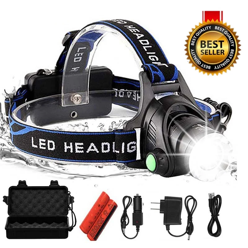LED Headlight 10000lum Led Headlamp T6 Zoom Torch Flashlight Head lamp use 2*18650 battery by Fishing add a gift |