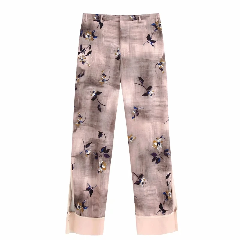 Женские широкие брюки с разрезом сбоку винтажные в стиле пэчворк эластичным