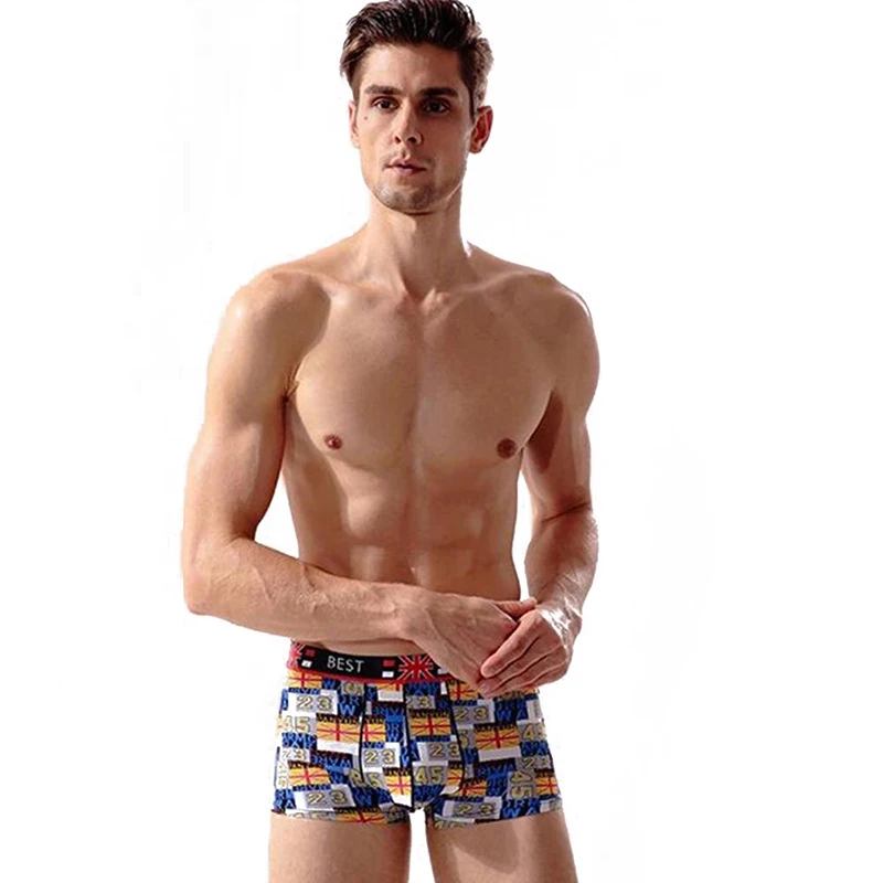 Сексуальное мужское шелковое нижнее белье с принтом, мужские шорты-боксеры, трусы с принтом средней талии, трусы большого размера L-3XL