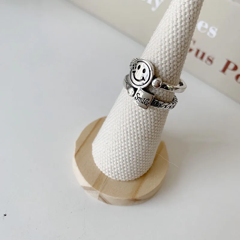 

Silver Happy Smiley Ring Punk Hip Hop Opening Adjustable Ring Smile Chain Fashion Jewelry Exquisite Gift