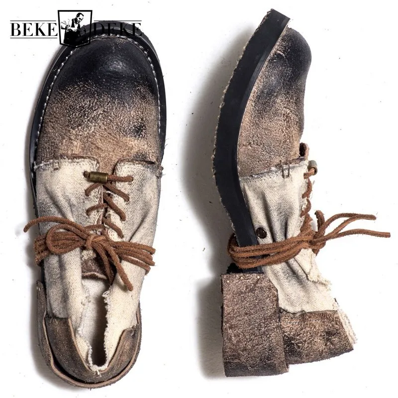 Мужские Винтажные парусиновые туфли коричневые Дизайнерские повседневные из