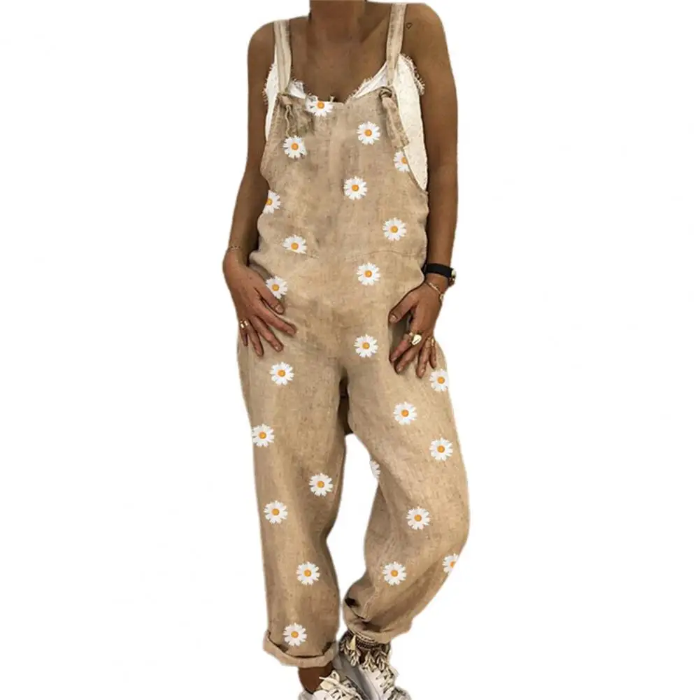 

Fashion Jumpsuit Chrysanthemum Print Shoulder Strap Women Loose Sleeveless Backless Romper for Daily Wear Women's Clothing 2021