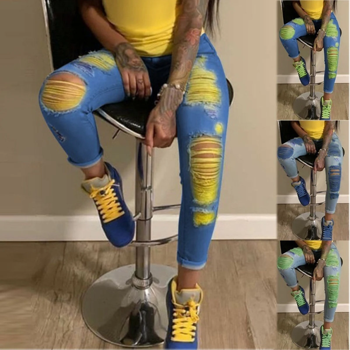 

Женские брюки, модные джинсы, женские уличные Узкие повседневные брюки с дырками, женские брюки до щиколотки, Лидер продаж 2020