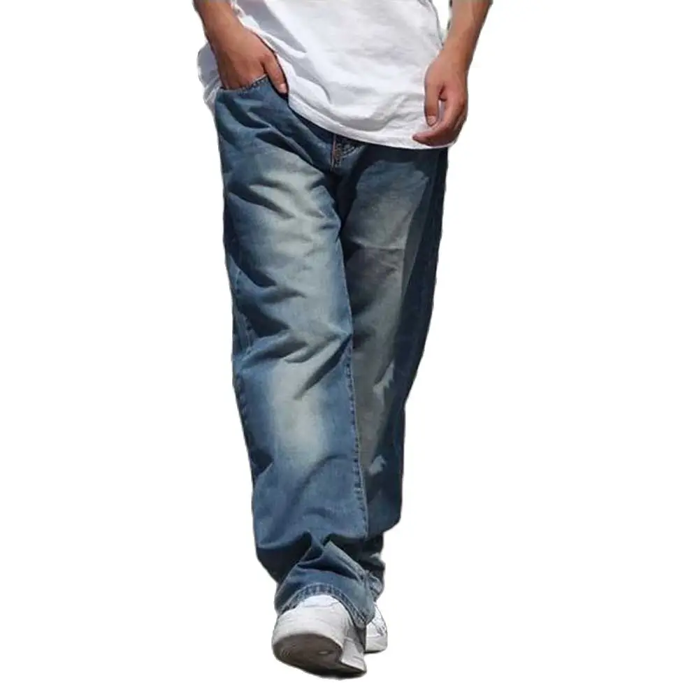 Широкие брюки прямые мужские джинсы шаровары Хип хоп Denim Joggers Брюки Свободные