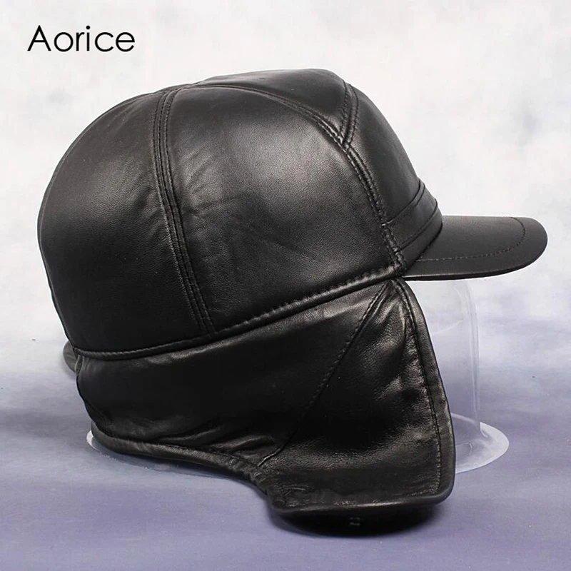 Aorice Autumn Winter Men Ball Cap Black Cap Ear Wamer EarFlap Outdoor Hat Skull Russian Unisex Hats Caps HL055