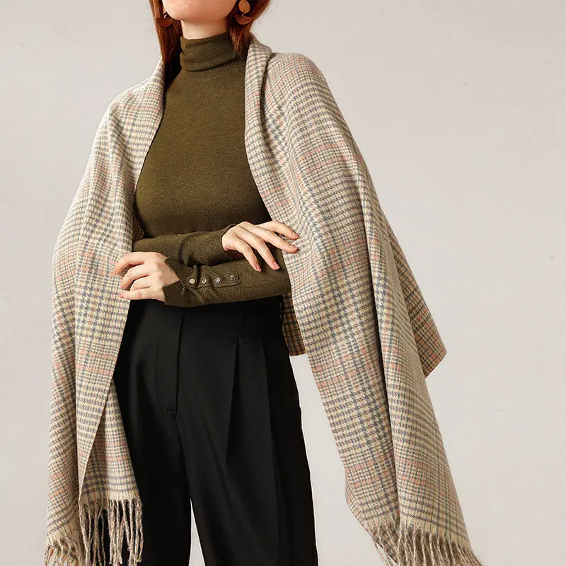 

Cashmere Plaid Bib Scarf Women Korean Autumn Winter Tassel Shawl Scarf Tourism Go Out Warm Lovers Scarves Unisex Muffler