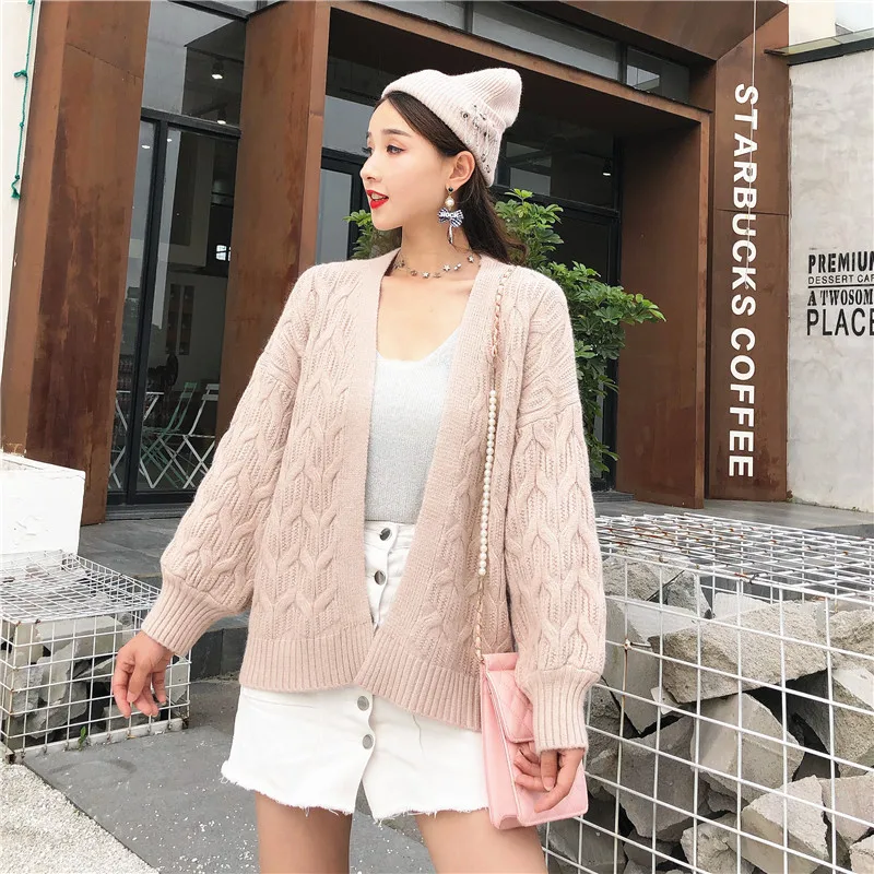 Сплошной цвет витой нитью вязаный женский кардиган весна и осень 2019 Новый
