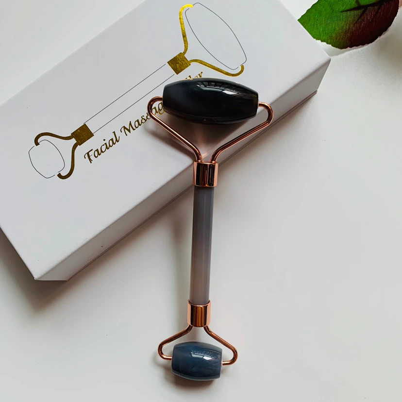 Портативный массажер для лица против старения Серый агат нефрит массажный ролик