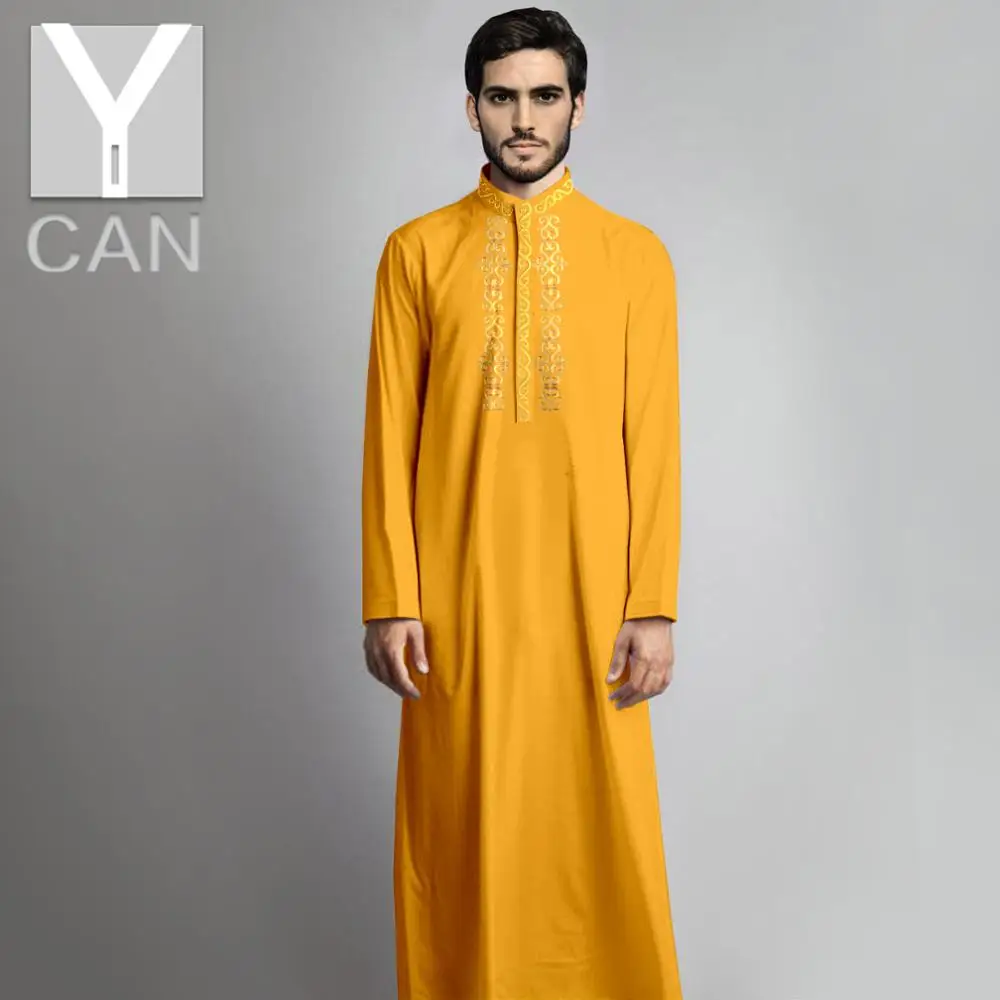 

Y-CAN Muslim Fashion for Men Jubba Thobe With Long Sleeves And Lace Loose Islamic Pakistan Free Clothing Muslim Robe Y201021