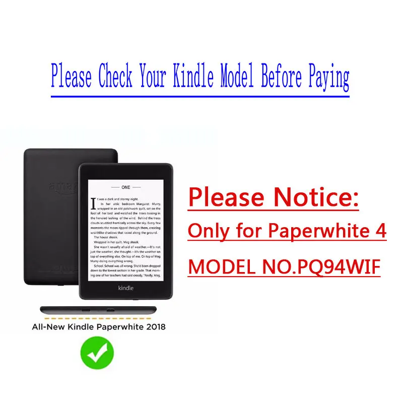 

Case for Amazon Kindle Paperwhite 4 (2018) Model PQ94WIF E-Book Reader Flip Cover with Hand Holder Leather Cover