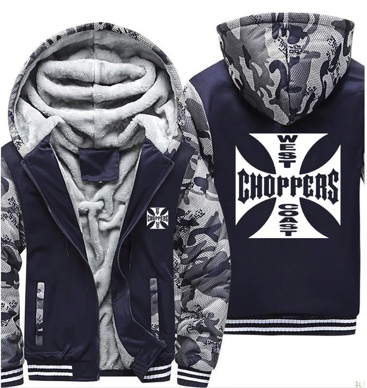 

West Coast Choppers Printed Hoodies Men Sweatshirts Winter Warm Thicken Fleece Zipper Coat plus size Jackets harajuku Hoody Male