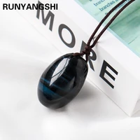 1pc natural stone blue tiger eye crystal pendant water drop shape polished gemstone necklace charm jewelry valentines gift