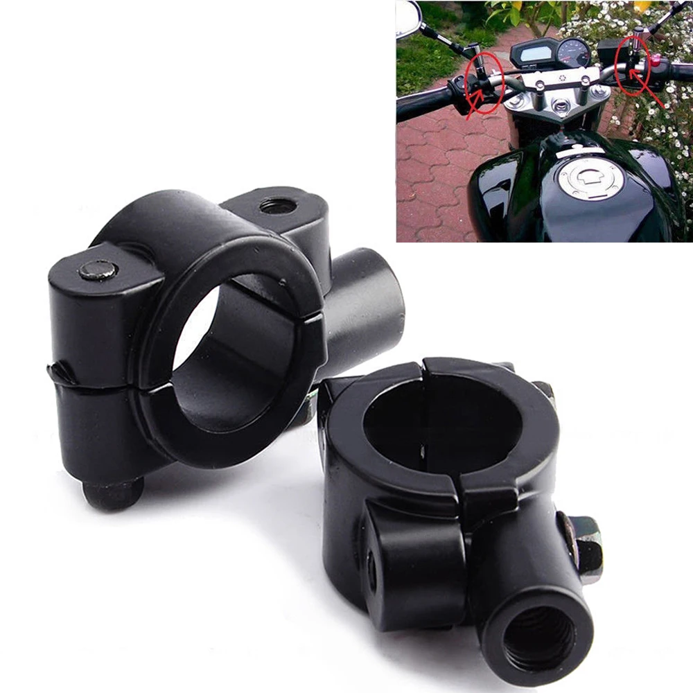 

2pcs 10mm Bicycle Motorcycle Universal Aluminum Mirror Fixed Mount Holders Clamp Black Mount