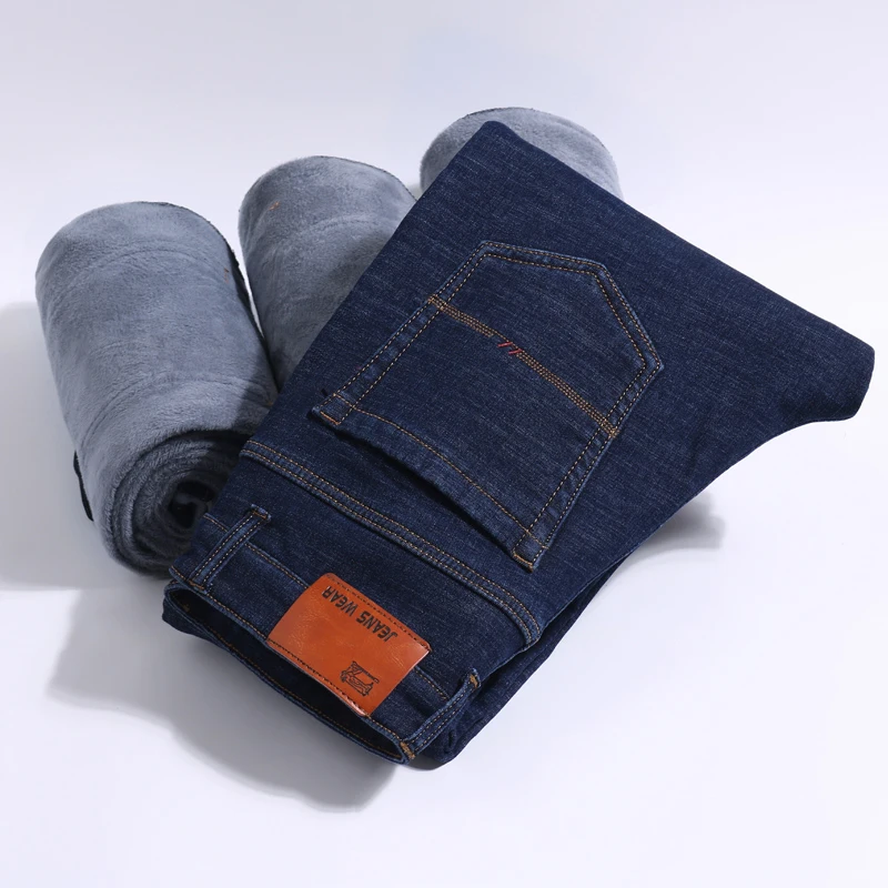 

Fashion 2020 Winter New Style Plus Velvet Thick Men's Jeans Men's Business Casual Stretch Slim Blue Black Jeans Plus Size 28-40